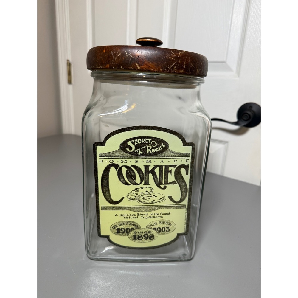 Vintage Secret Recipe Homemade Cookies Glass Jar Wood Lid General Store Display